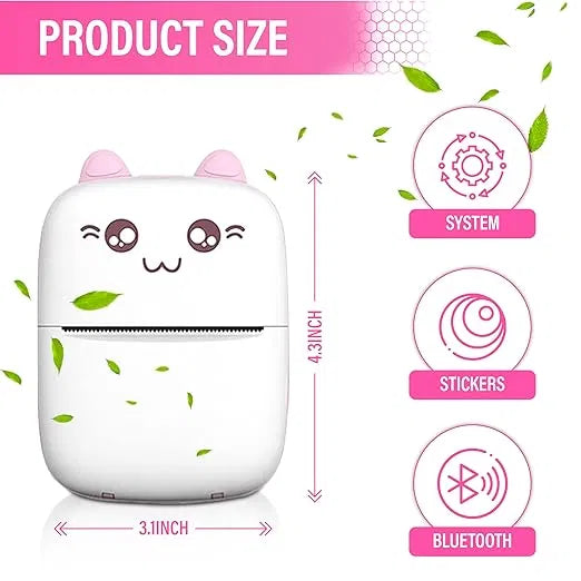 Bluetooth Mini Printer for Students | Inkless Wireless Thermal Printer (Black & White) | Portable Ink Free Printer for Android & iOS | 1200mAh Rechargeable Battery